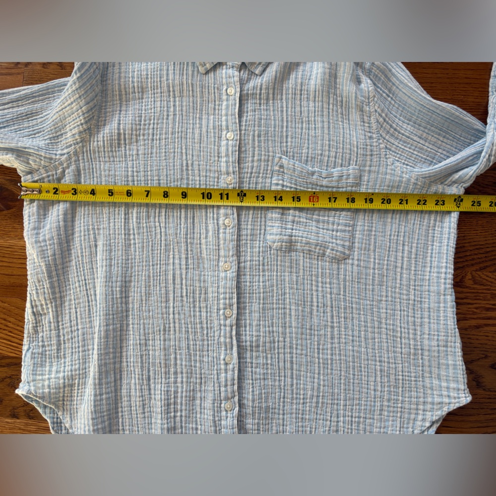 Time and Tru Womens  Cotton Gauze Button Up Shirt Blue Stripe Muslin Crinkle XXL - Picture 5 of 10